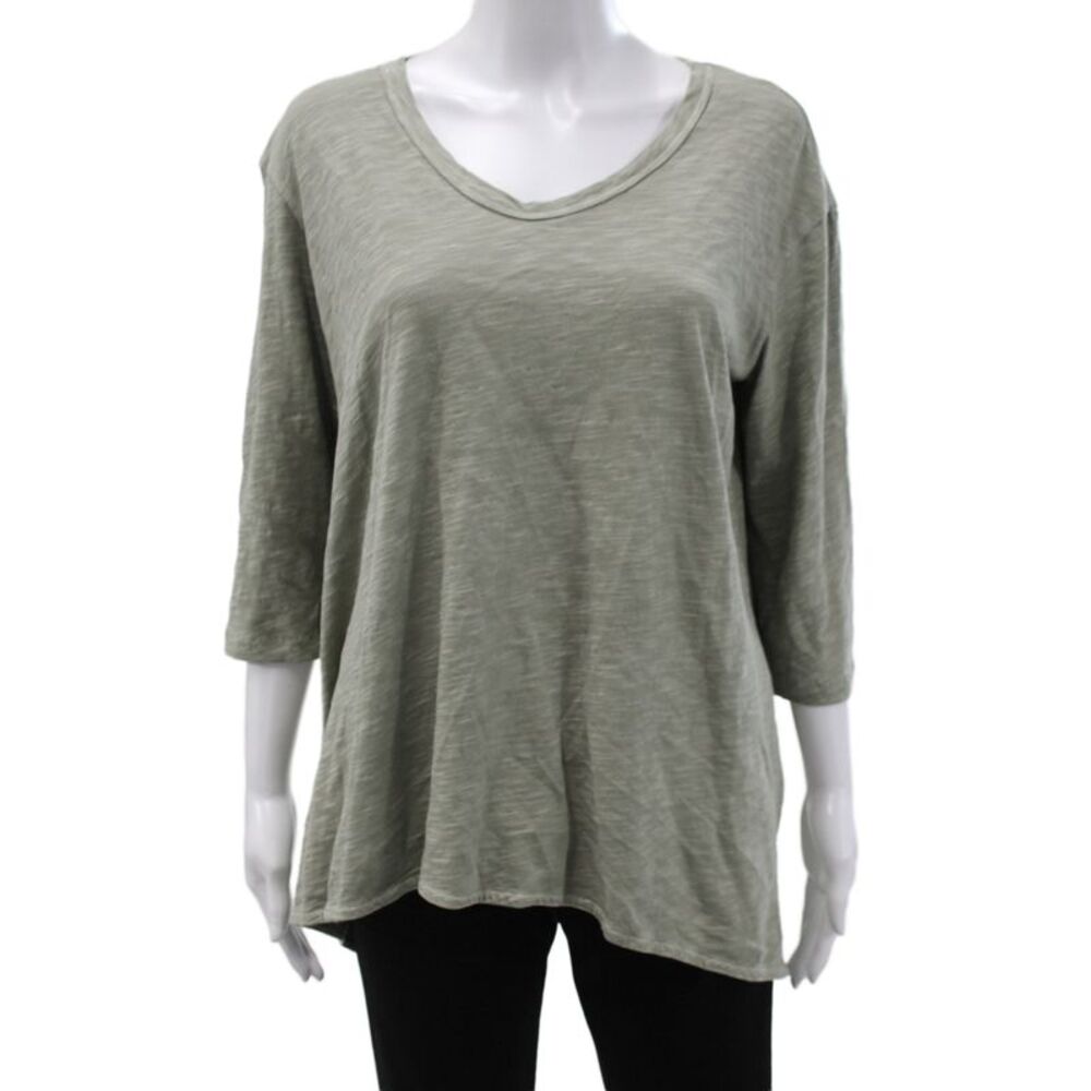 Wilt Women Tunic Green Scoop Neck 3/4 Sleeve Cotton Pullover Size M